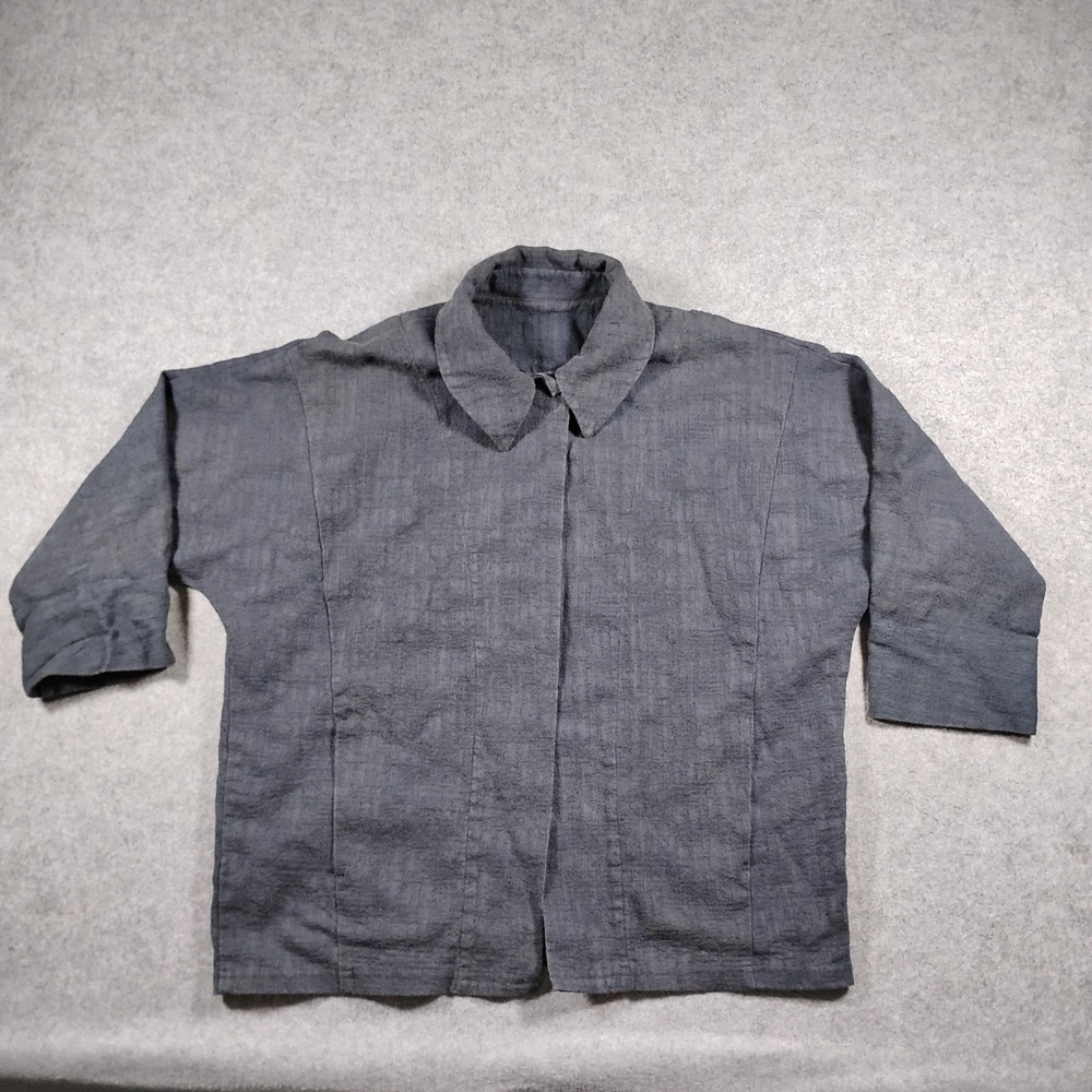 Babette Crinkle Jacket Womens XXS Charcoal Gray Textured Snap Front Art to Wear